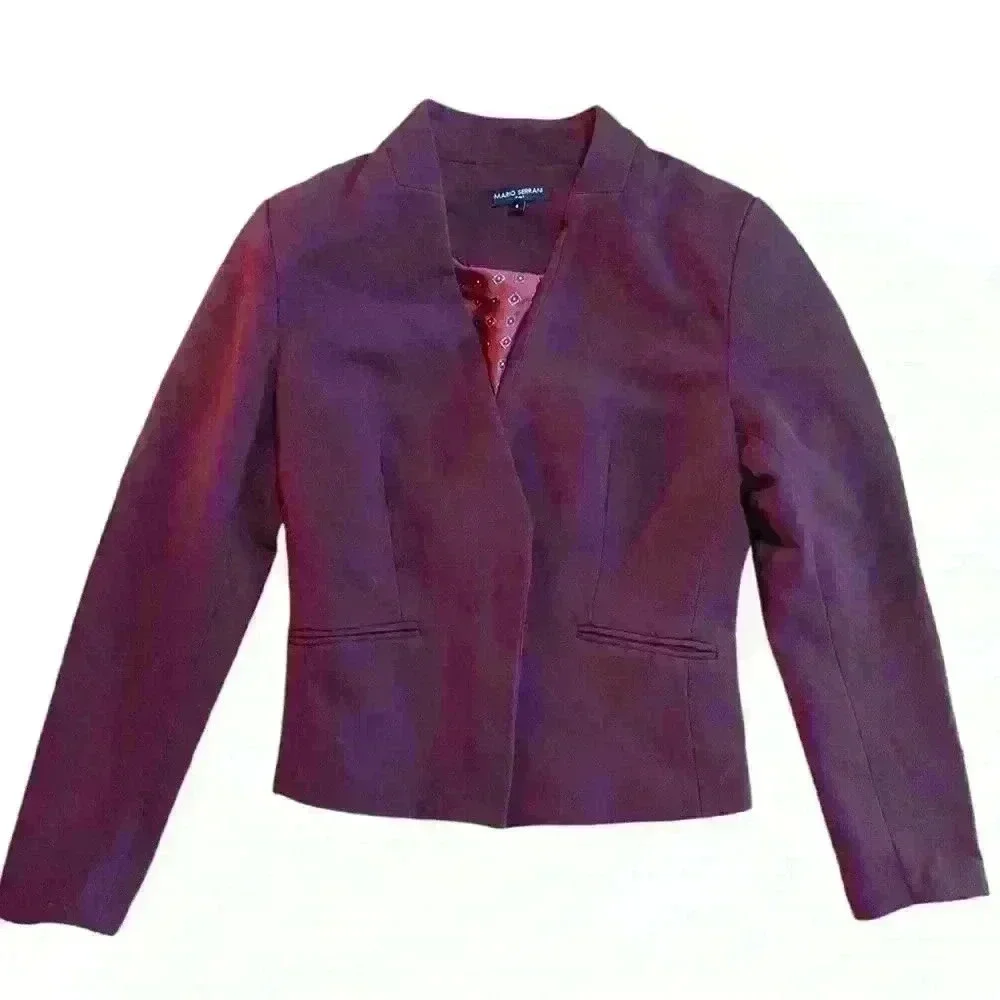 Mario Serrani Maroon Lined Open Front Structured Blazer. Size 4.